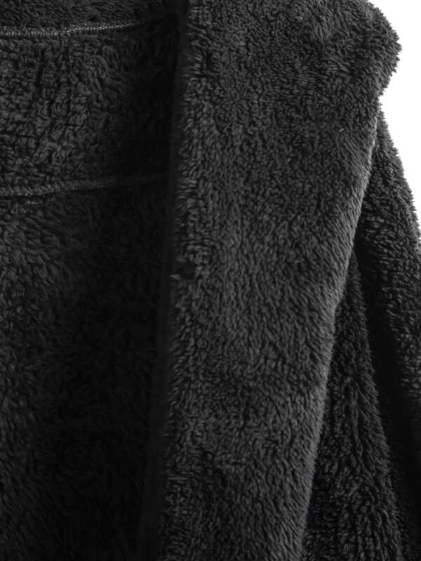 Hooded Open Front Fluffy Teddy Coat