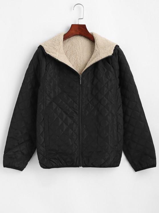 Hooded Pockets Fleece Lined Quilted Coat