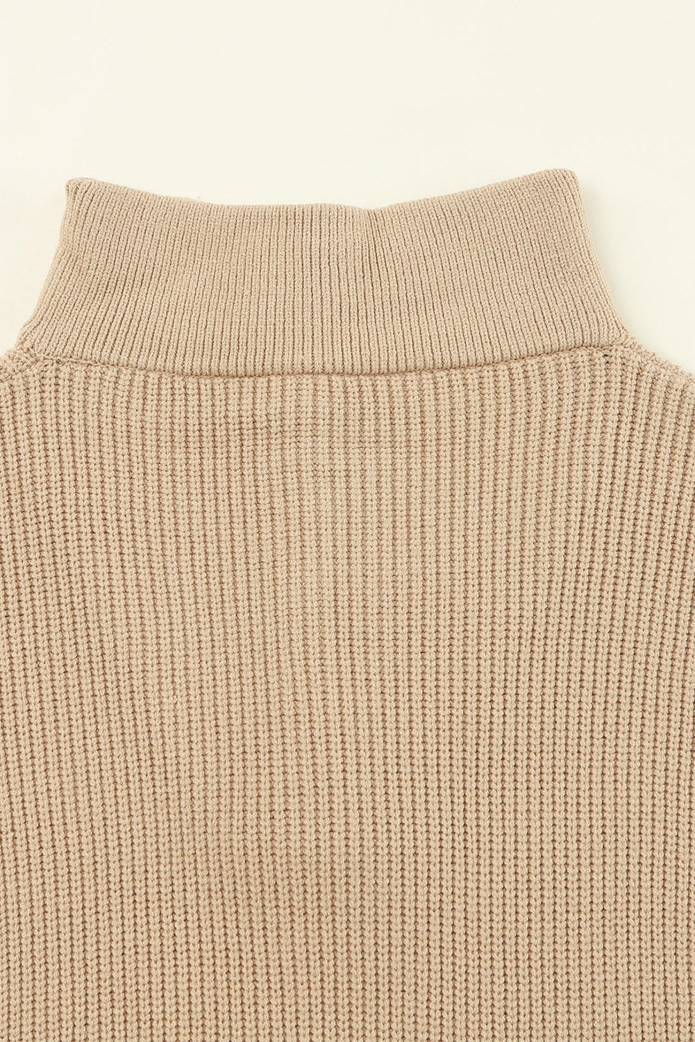 Khaki Buttoned Turn Down Collar Comfy Ribbed Sweater