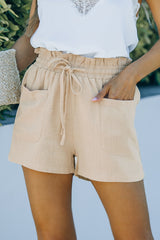 Khaki Drawstring Waist Shorts With Pockets