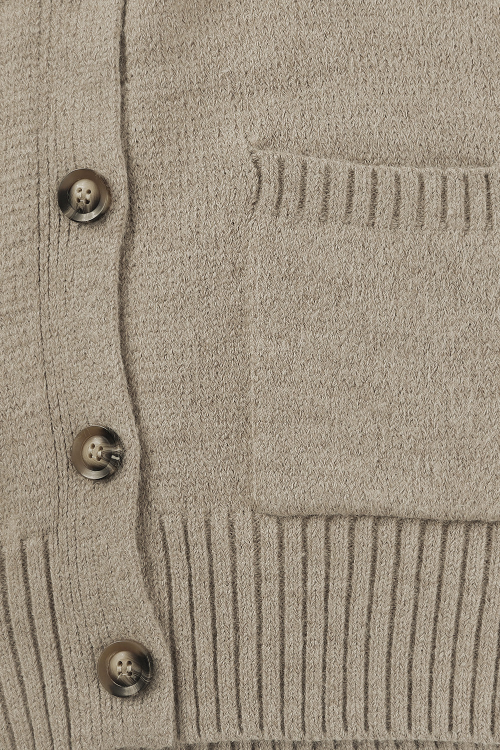 Khaki Drop Shoulder Button Front V Neck Cardigan With Pockets