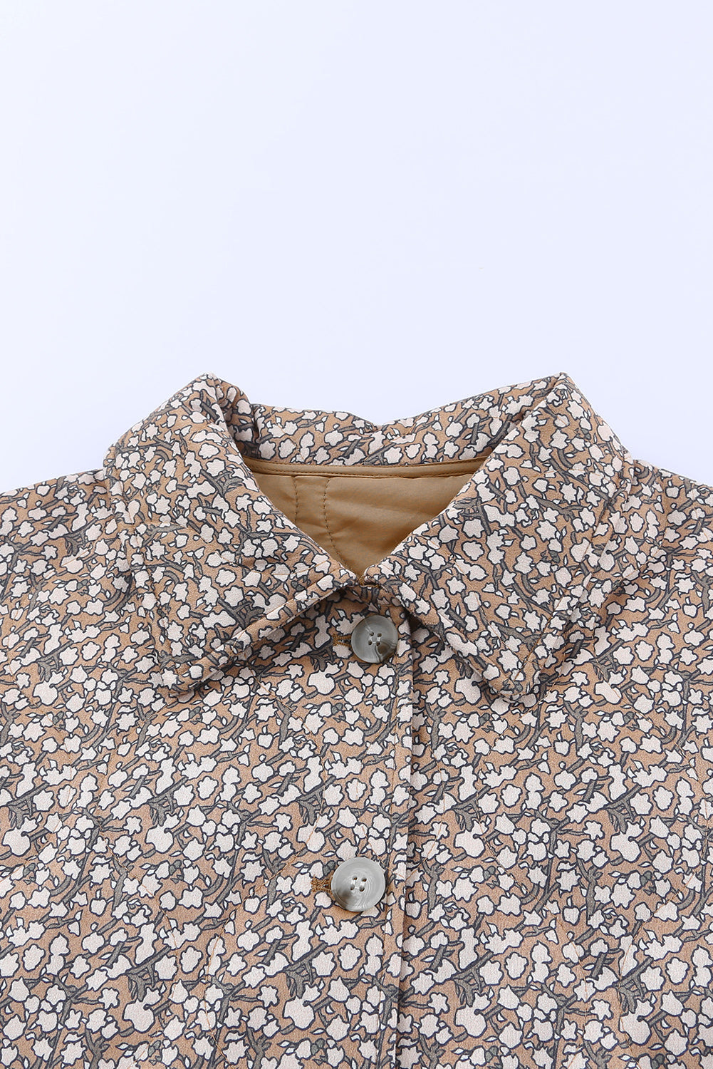 Khaki Floral Print Buttoned Long Sleeve Jacket