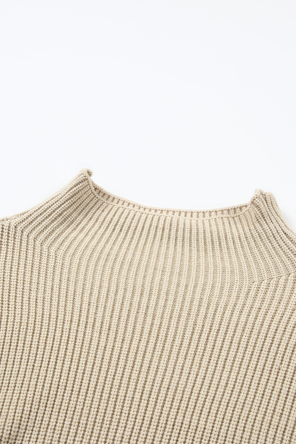 Khaki High Neck Drop Shoulder Rib Knit Sweater