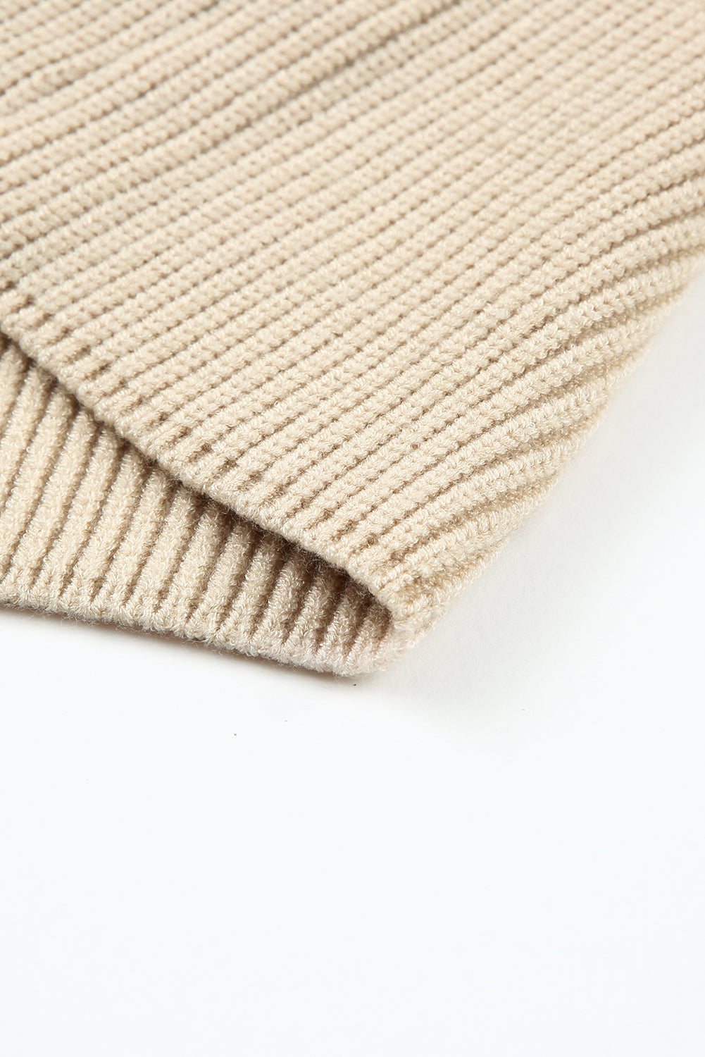 Khaki High Neck Drop Shoulder Rib Knit Sweater