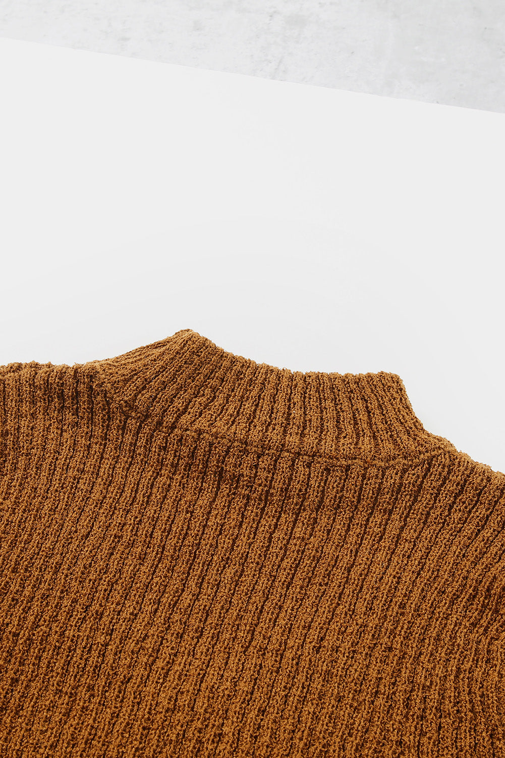 Khaki High Neck Hollow-Out Crossed Wrap Knit Sweater