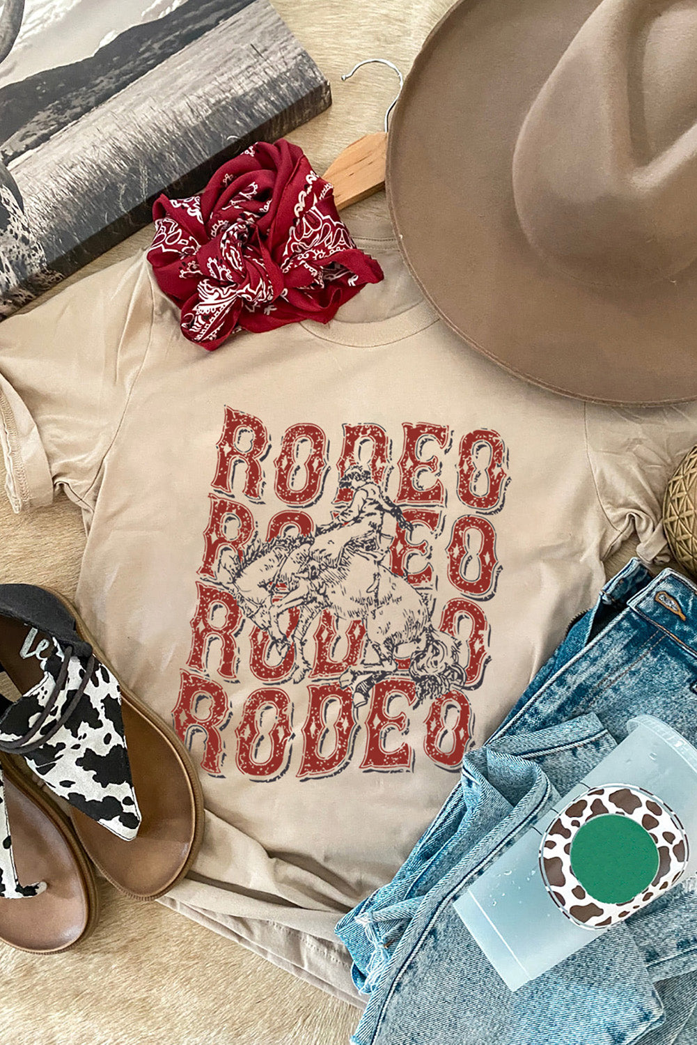 Khaki Western Rodeo Graphic Print Crew Neck T Shirt