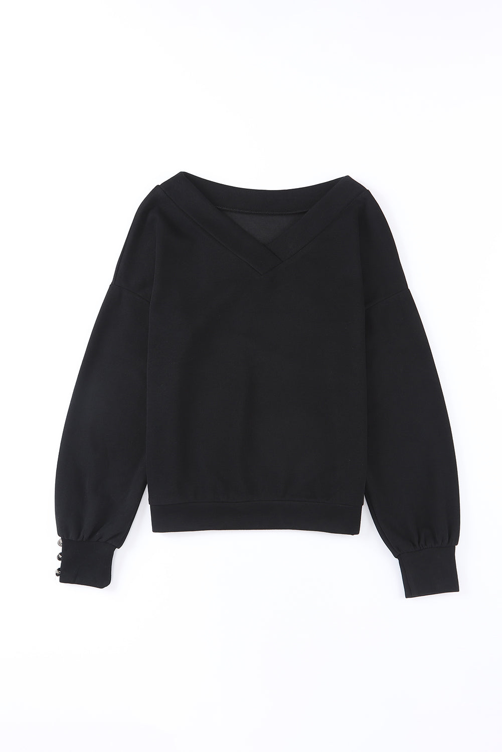 Knitted V Neck Buttoned Cuffs Sweater