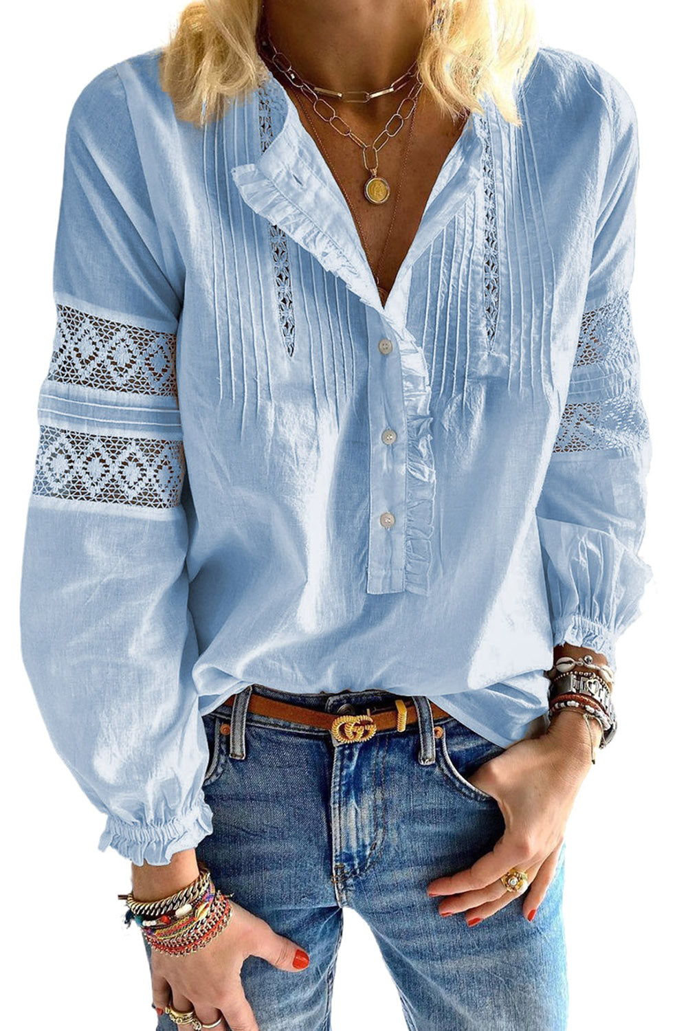 Lace Crochet Button-Up Long Sleeve Shirt
