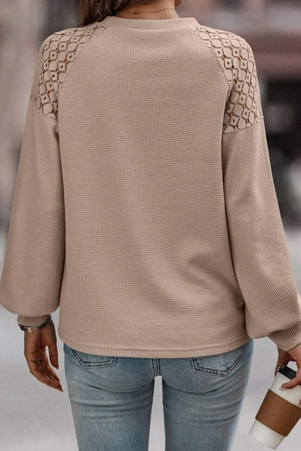 Lace Long Sleeve Textured Pullover