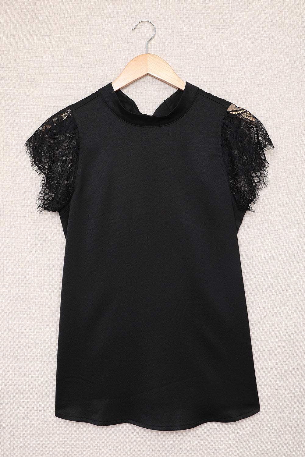 Lace Splicing Tie Knot Mock Neck T-Shirt