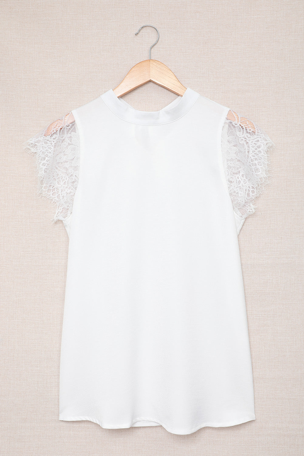 Lace Splicing Tie Knot Mock Neck T-Shirt