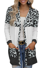 Leopard Block Cardigan With Pockets