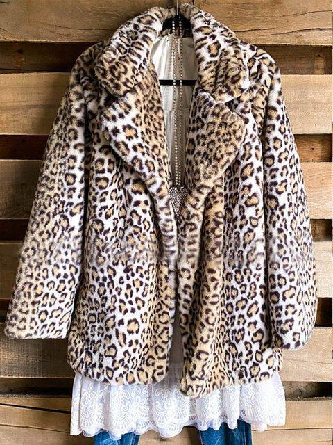 Leopard Casual Long Sleeve Outerwear