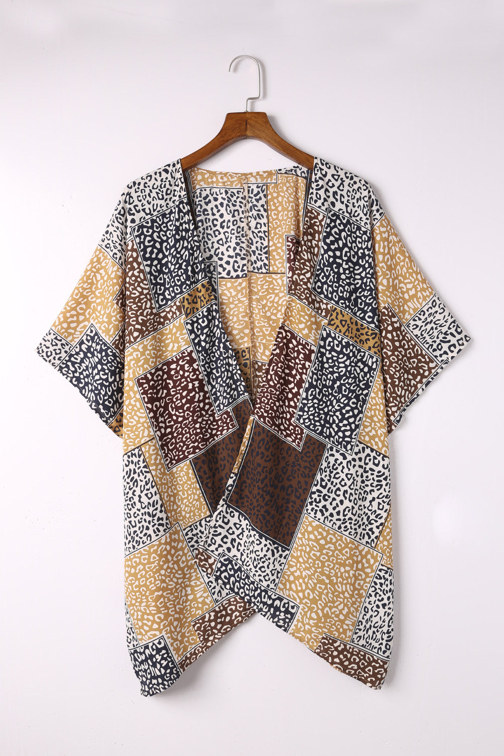 Leopard Color Block Open Front Kimono