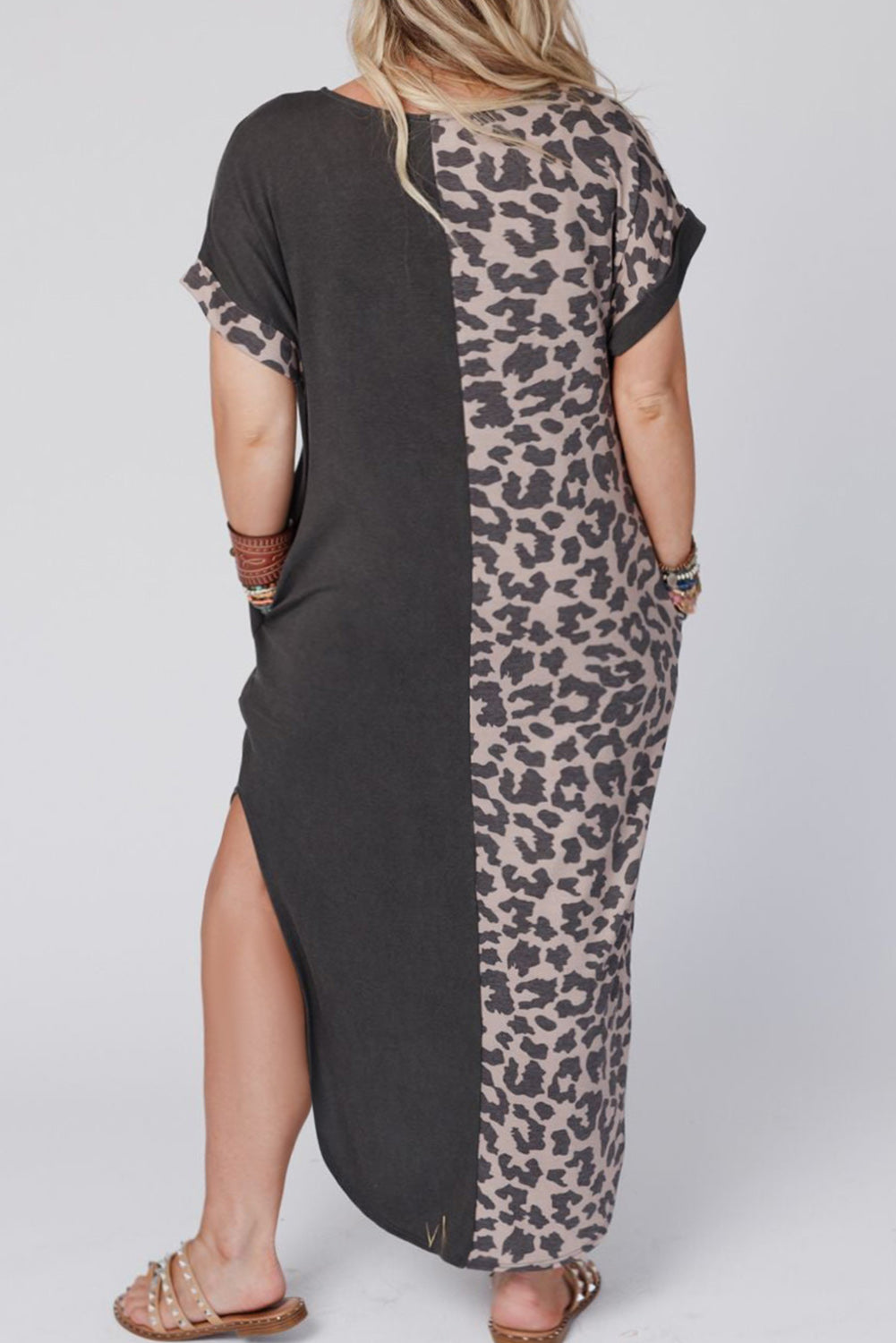Leopard Contrast Short Sleeve Plus Size T-shirt Dress