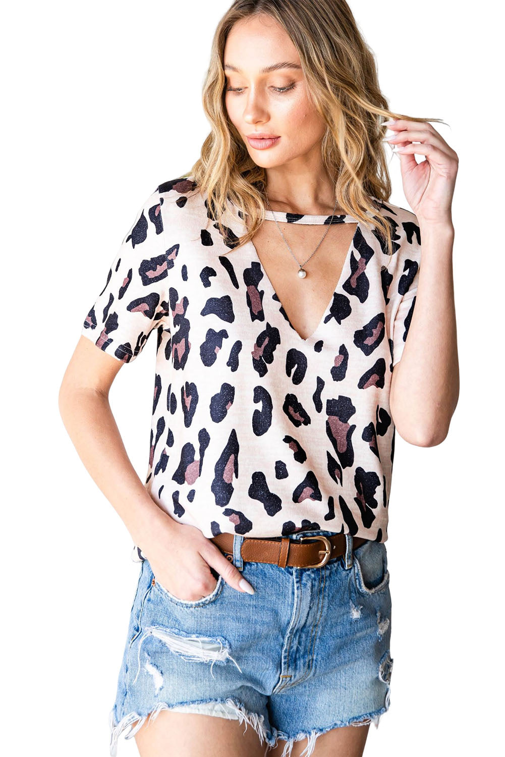 Leopard Cut Out Short Sleeves Top