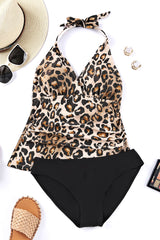 Leopard Halter Camisole And Panty Tankini Set