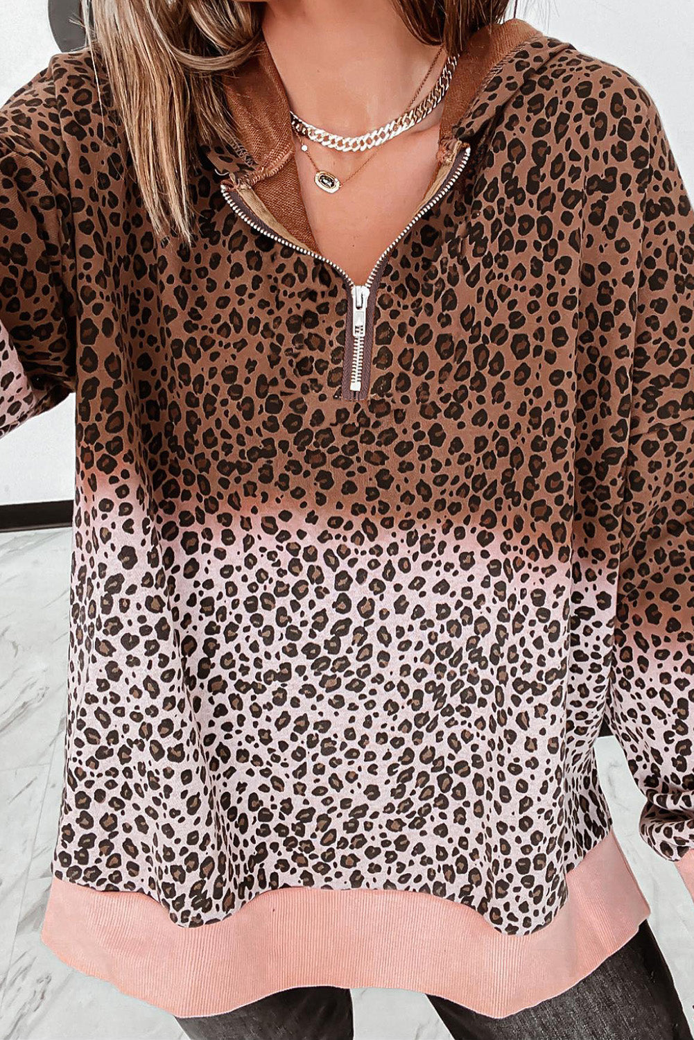 Leopard Leopard Half Zip Hooded Sweatshirt