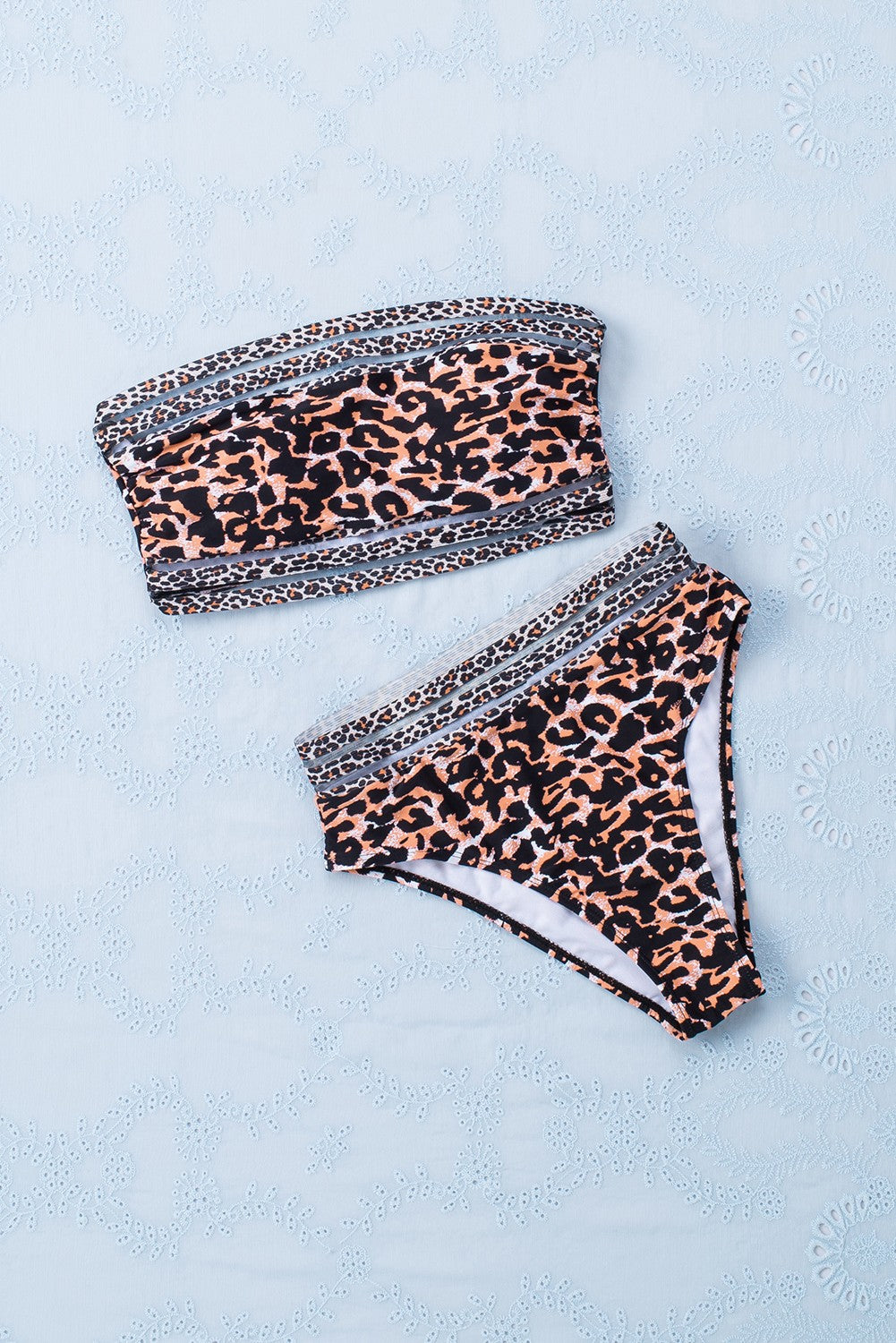 Leopard Leopard Print Bandeau Webbing High Waist Sexy Bikini Swimsuit