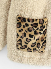 Leopard Pocket Zip Faux Fur Teddy Coat