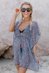 Leopard Print Ruffle Tie Knot V Neck Beach Cover-Up