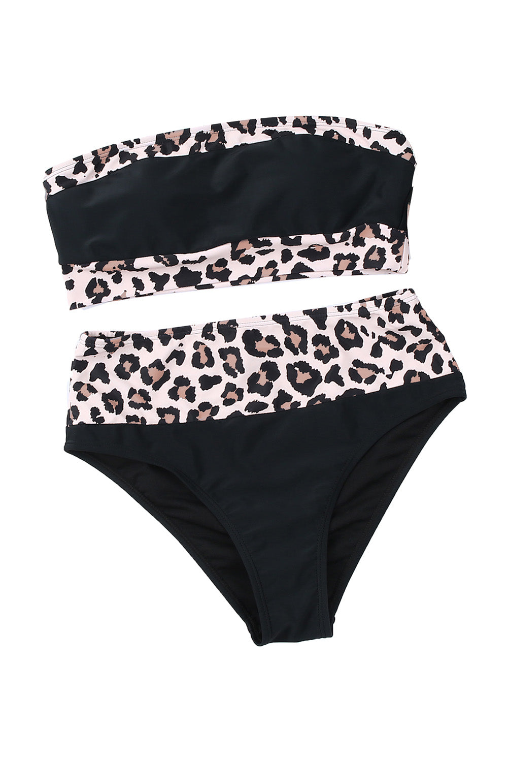 Leopard Print Trim Bandeau Bikini