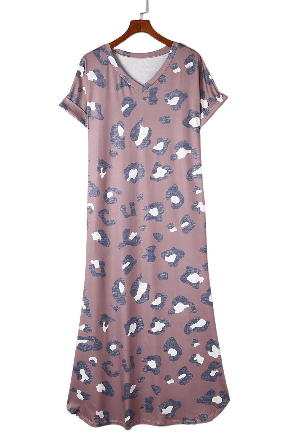 Leopard Print V Neck Long T-Shirt Dress