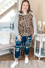 Leopard Striped Patchwork Pullover Hoodie