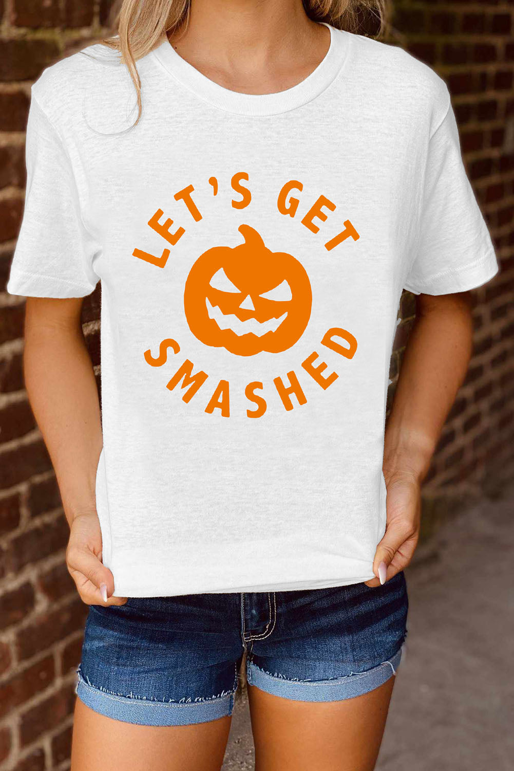 Let'S Get Smashed Halloween Pumpkin Face Graphic Tee