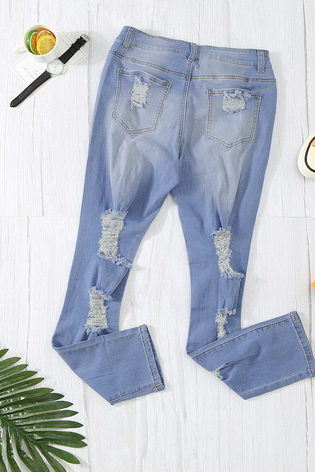 Light Blue Washed Ripped Jeans