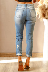 Light Blue Washed Ripped Straight Legs Jeans