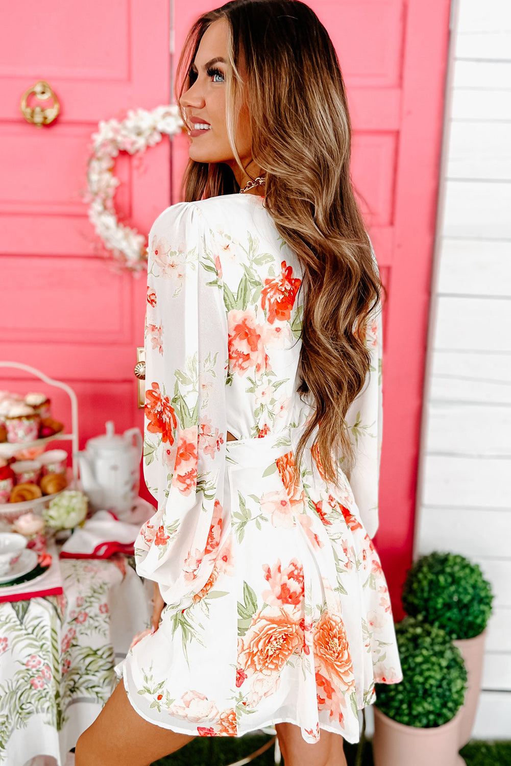Long Sleeve Cut-Out Floral Dress