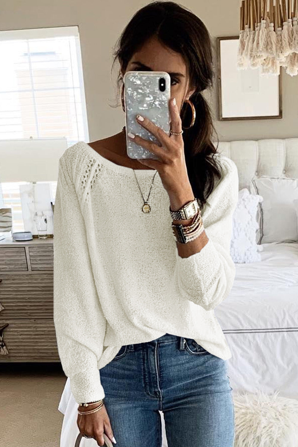 Long Sleeve Cutout Shoulder Relaxed Sweater