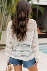 Long Sleeve Hollow-out Patterned Knit Top