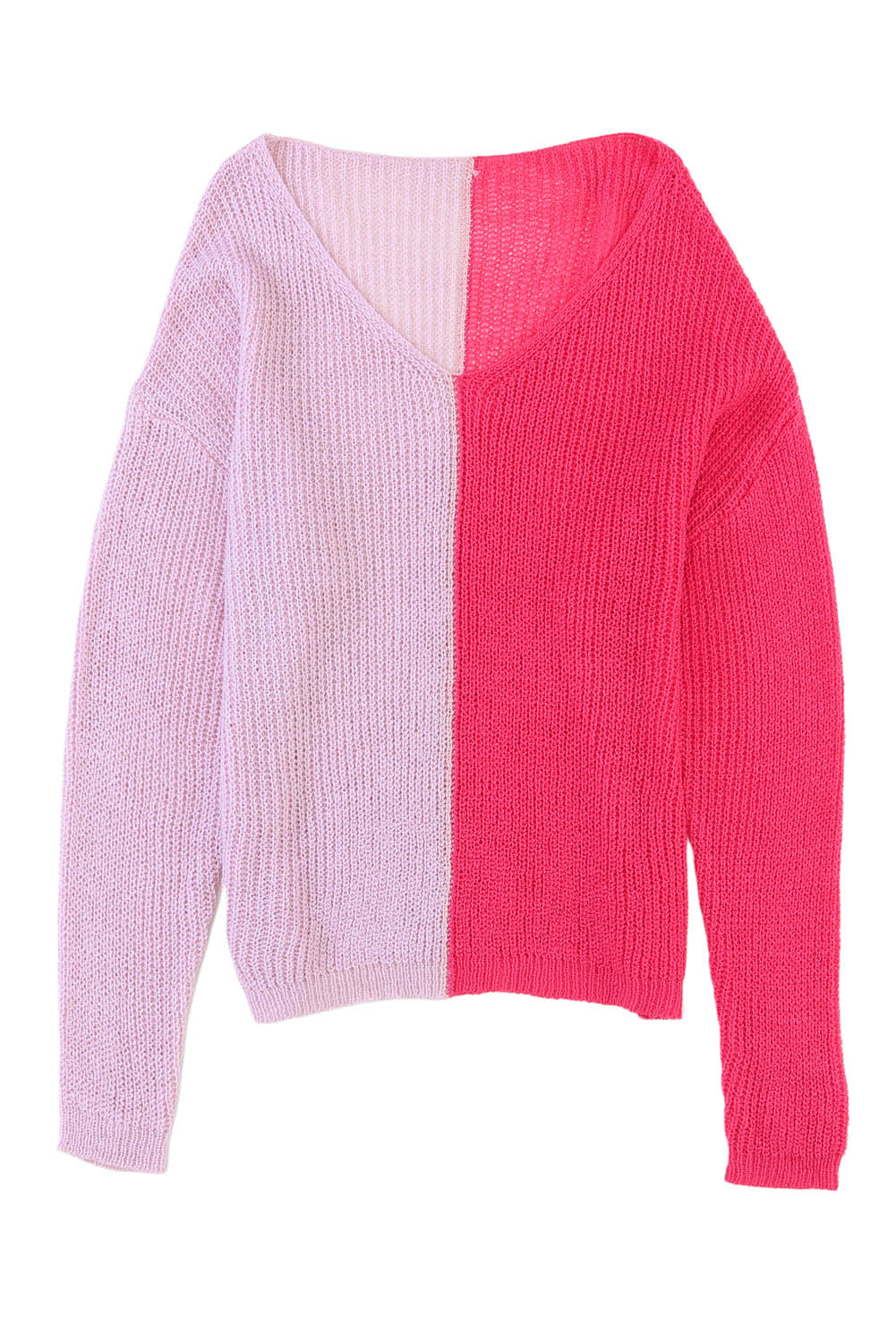 Long Sleeve V-Neck Colorblock Sweater