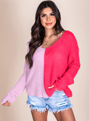 Long Sleeve V-Neck Colorblock Sweater