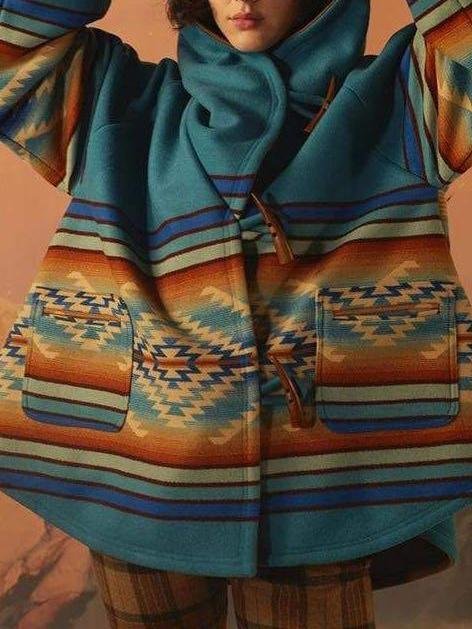 Long-sleeved Printed Woolen Coat