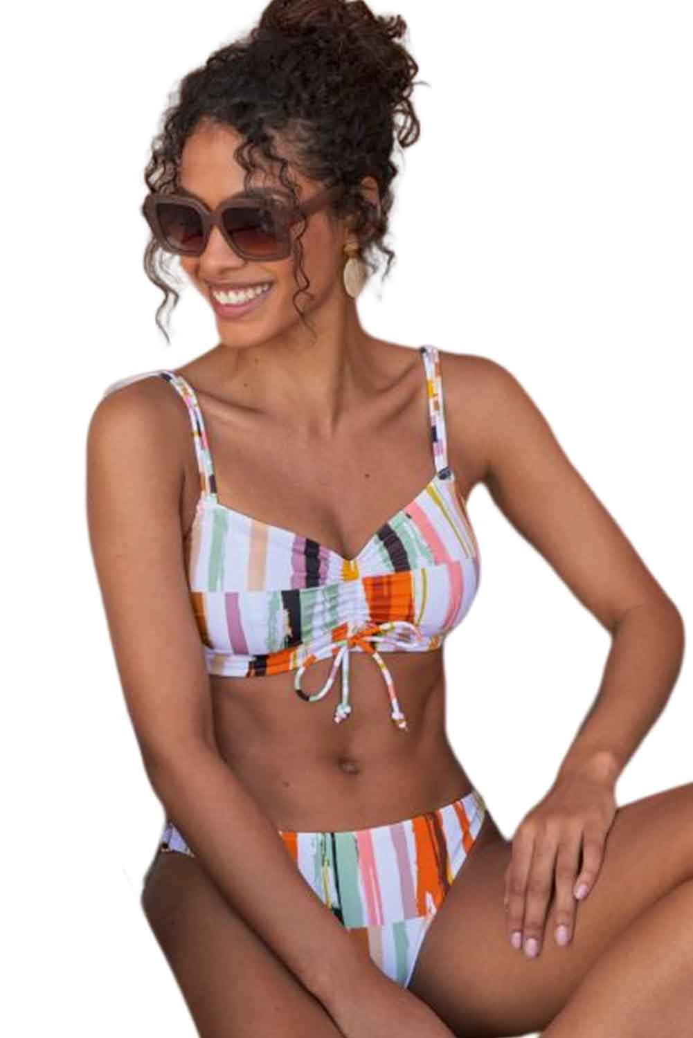 Malposed Stripe Print 2-piece Bikini Swimsuit