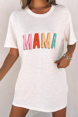 MAMA Letter Print Round Neck Short Sleeve T Shirt