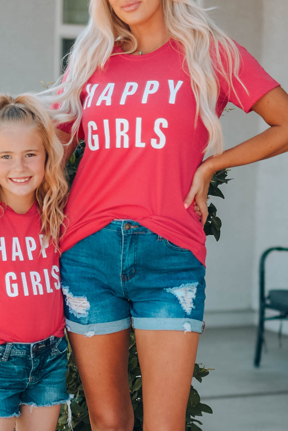 Mom Happy Girls Letters Print Family Matching Tee