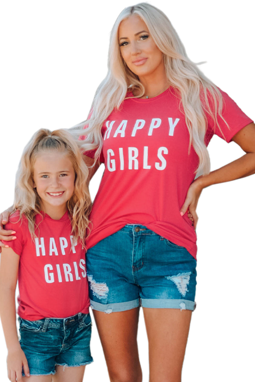 Mom Happy Girls Letters Print Family Matching Tee