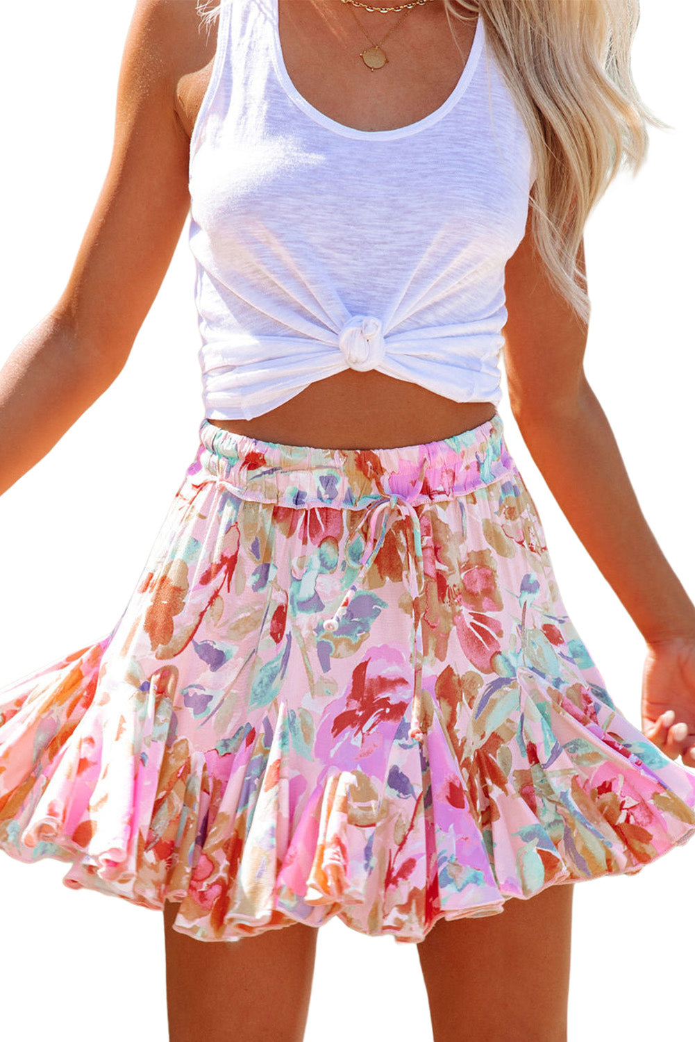 Multicolor Abstract Floral Print Ruffled Mini Skirt