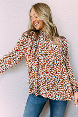 Multicolor Abstract Print Bubble Sleeves Loose Blouse