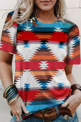 Multicolor Aztec Printed Casual Short Sleeve T-shirt