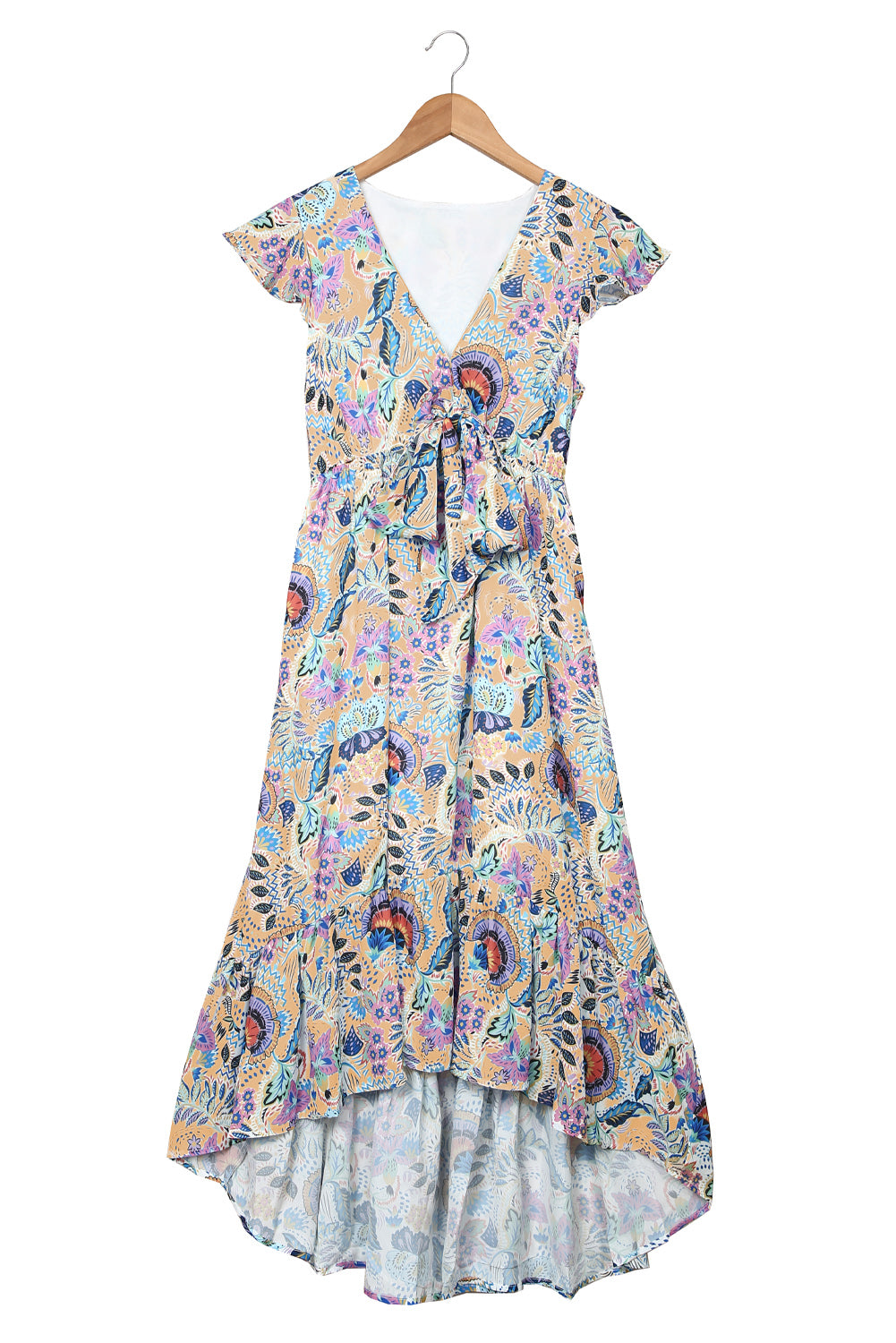 Multicolor Boho Floral Print Self-Tie High Waist Long Dress