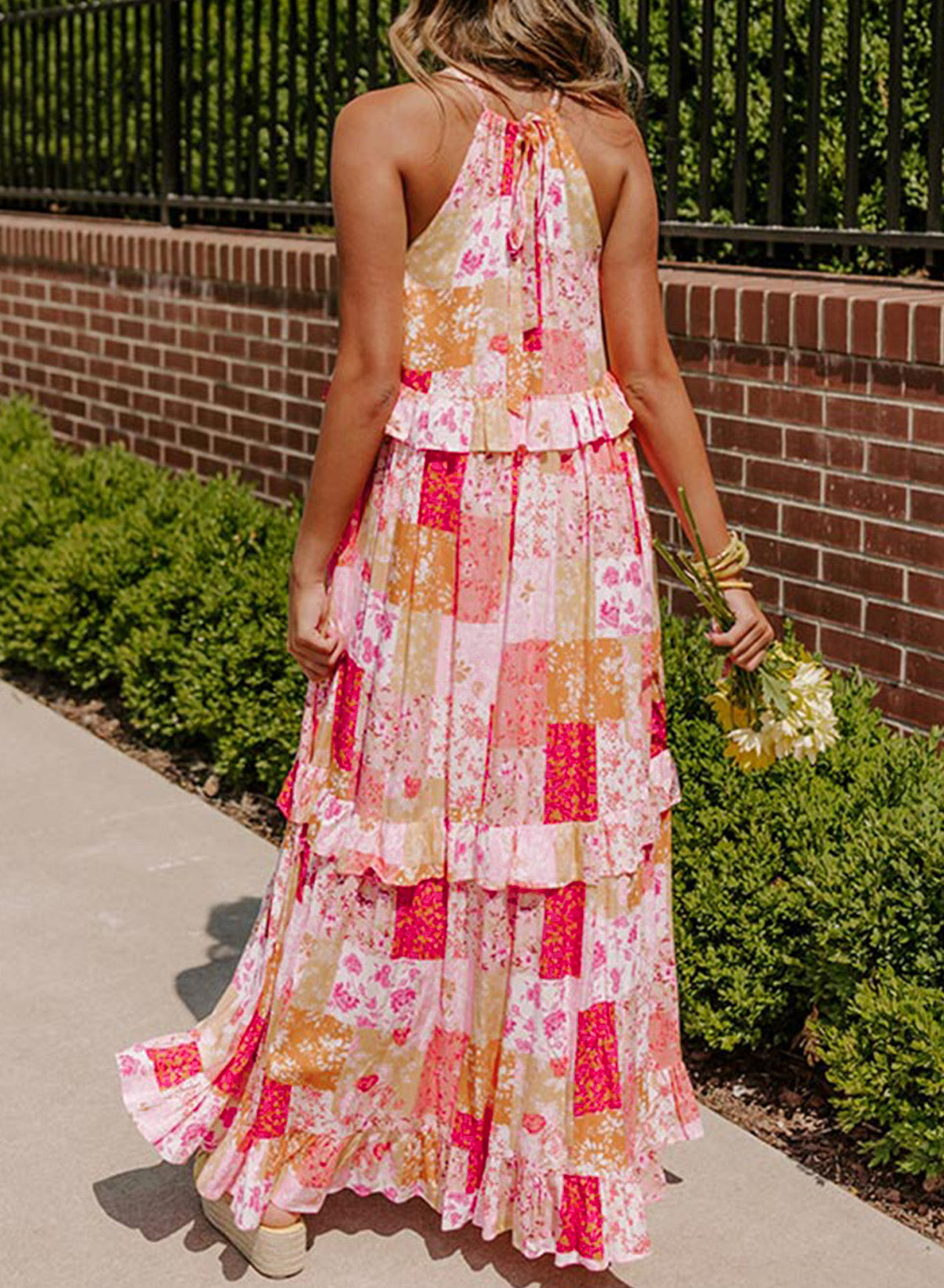 Multicolor Boho Geometric Floral Print Sleeveless Maxi Dress