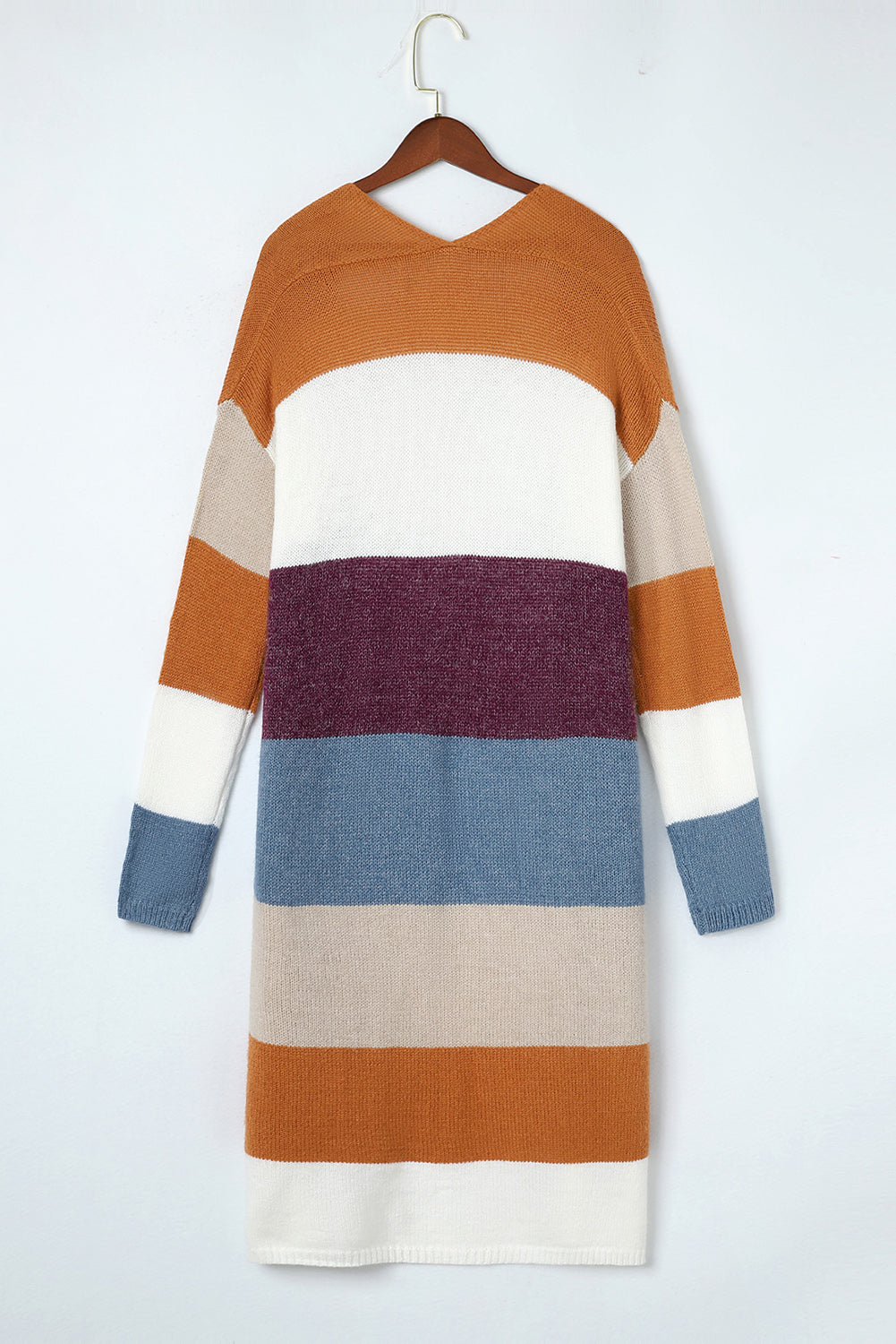 Multicolor Colorblock Open Front Long Knit Cardigan