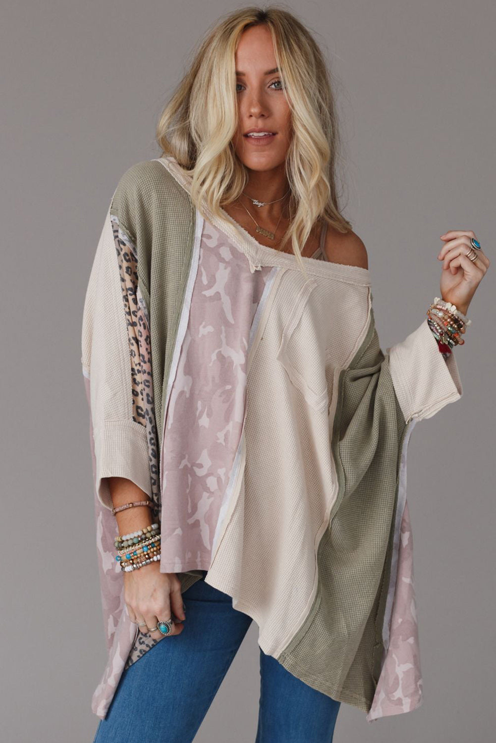 Multicolor Exposed Seam Patchwork Oversized Top