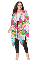 Multicolor Floral Print Plus Size Kimono