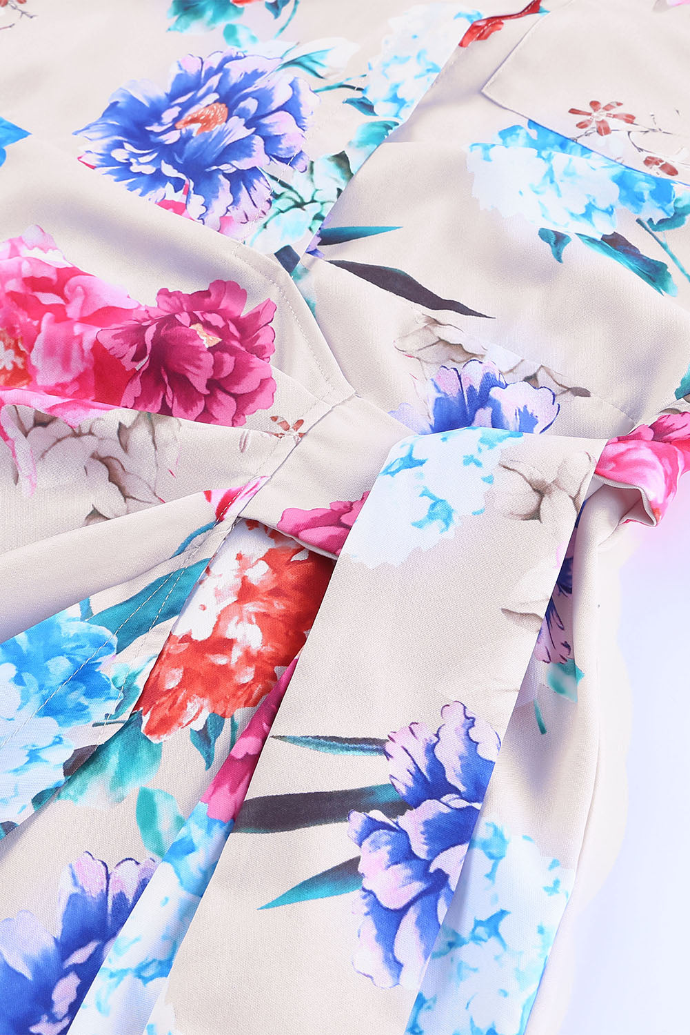 Multicolor Floral Print Wrap Tie Mini Shirt Dress